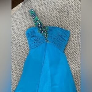 Womens formal in a beautiful light teal with peacock-like beading
